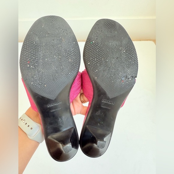 Prada Pink Logo Kitten Heel Slide Canvas Thong Sandals Vintage EU40 - Picture 8 of 9